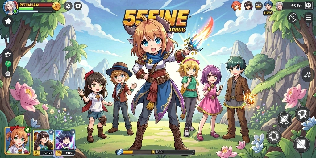 Tampilan gameplay dari 55FIVE yang seru dan penuh warna.