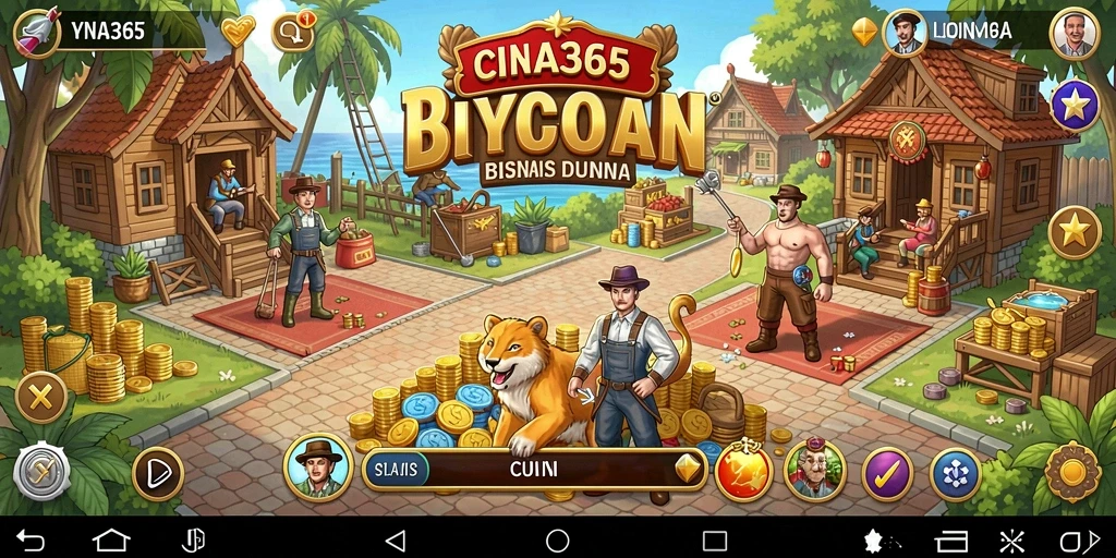 Screenshot gameplay CINA365 menunjukkan strategi dan manajemen bisnis yang seru.