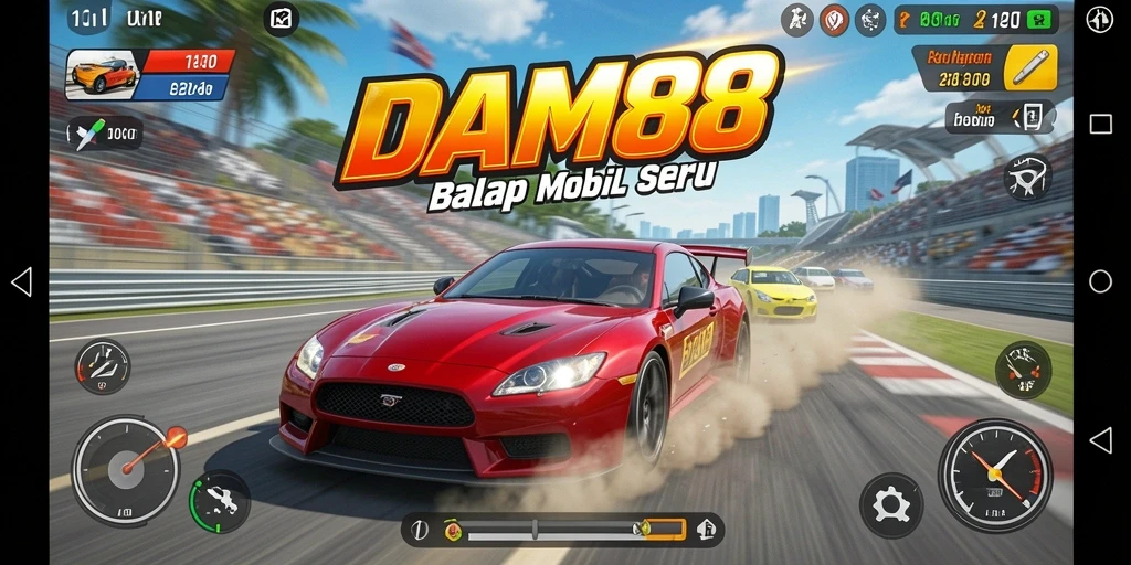 Tangkapan layar menunjukkan aksi balap seru dalam DAM88, menampilkan grafis yang memukau.