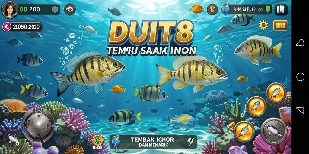Tampilan gameplay seru saat menembak ikan di DUIT8.