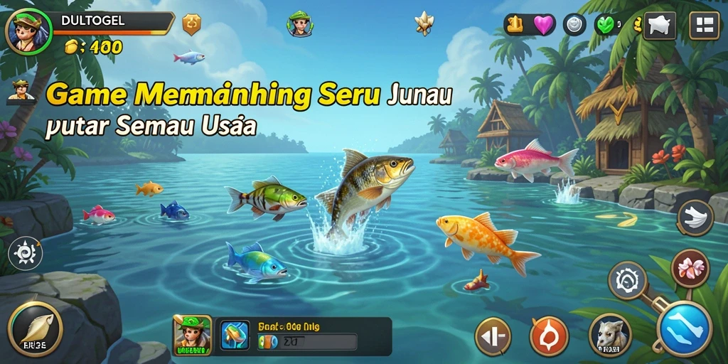 Gameplay DULTOGEL yang menampilkan suasana memancing yang menarik.