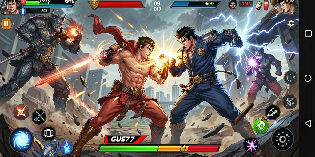 Tampilan gameplay seru GUS77 dalam aksi pertarungan.