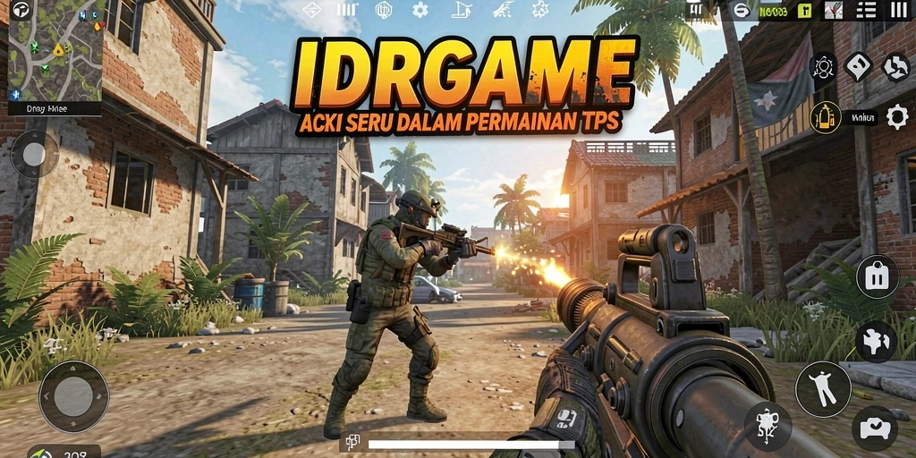 Screenshot gameplay IDRGAME menampilkan aksi pertempuran TPS yang mendebarkan.