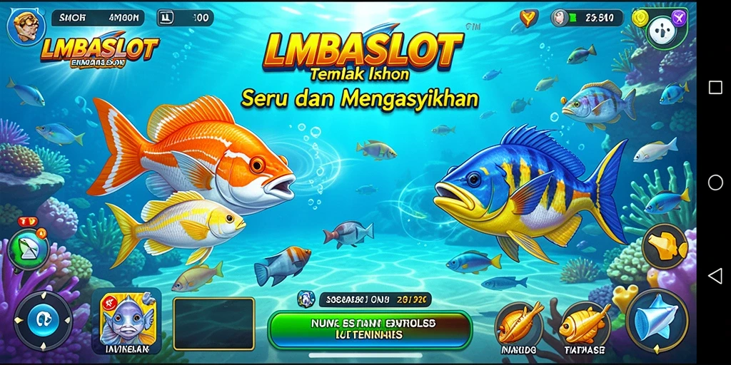 Tampilan gameplay seru LMBASLOT saat menembak ikan.