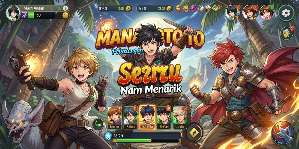 Tampilan gameplay seru di MANADOTOTO dengan karakter anime menarik.