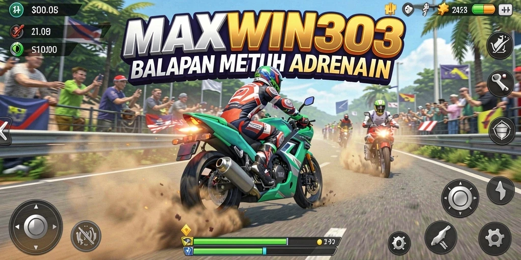 Screenshot gameplay MAXWIN303 menampilkan kecepatan dan ketegangan balapan motor.