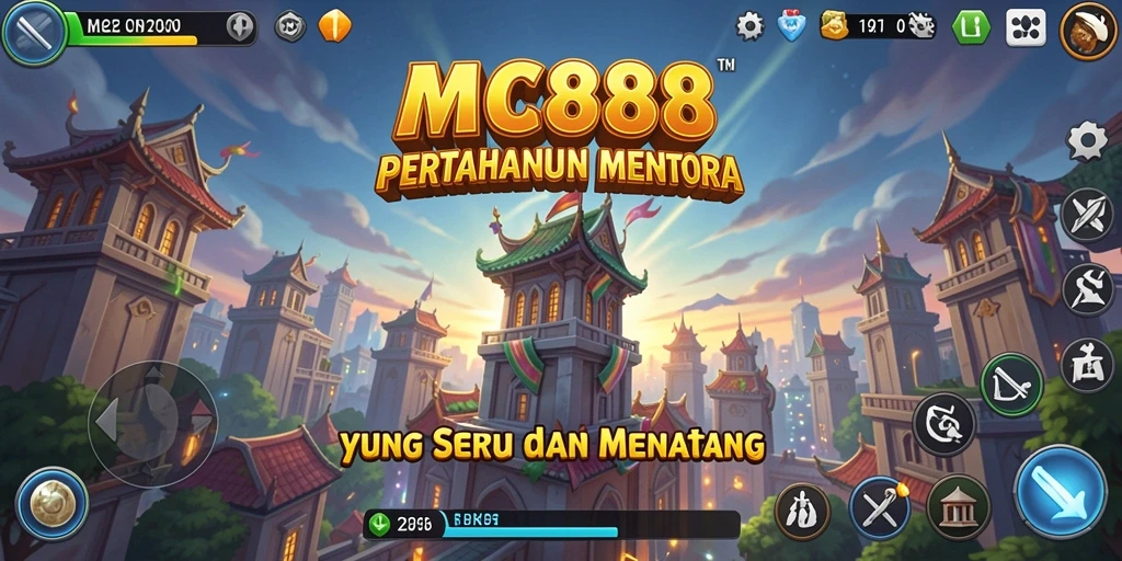 Screenshot gameplay MC888 yang menunjukkan menara dalam aksi mempertahankan wilayah.